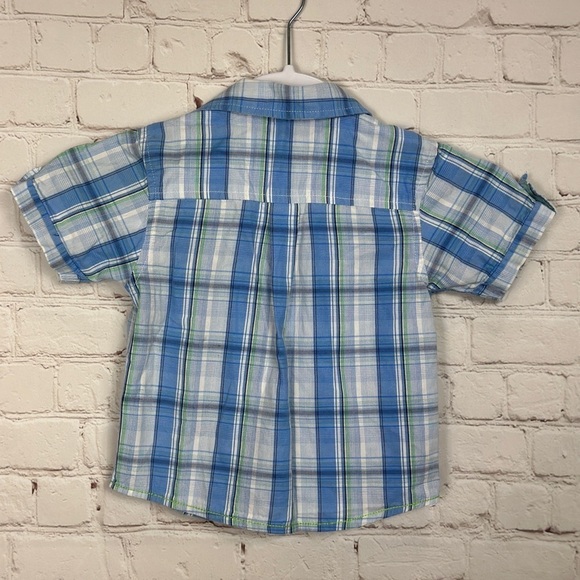 Kenneth Cole Reaction short sleeve button up blue plaid shirt, sz 18‎ M - Picture 3 of 3
